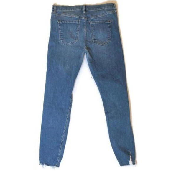Free People Jeans Womens Blue Ankle Skinny Distressed Raw Hem Medium Wash 29R - Picture 3 of 9